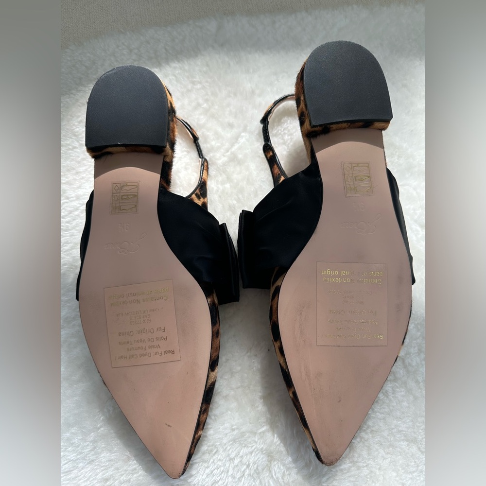 J. Crew Animal Print Slingback Flats with Large Black Bows, New, never worn! - Picture 10 of 13